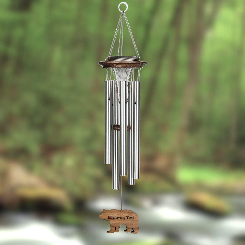 Moonlight Solar Chime 29 Inch Wind Chime - Engraveable Bear Sail - Silver