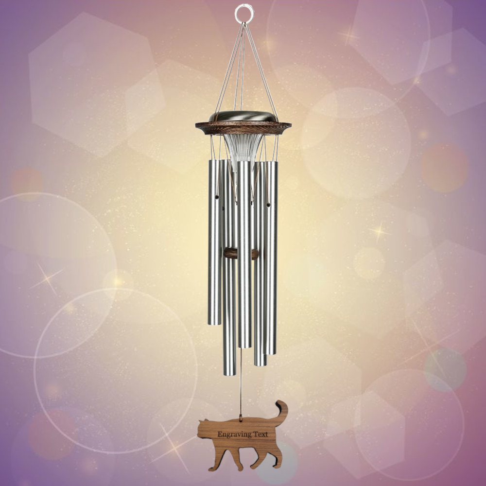 Moonlight Solar Chime 29 Inch Wind Chime - Engravable Cat Sail - Silver