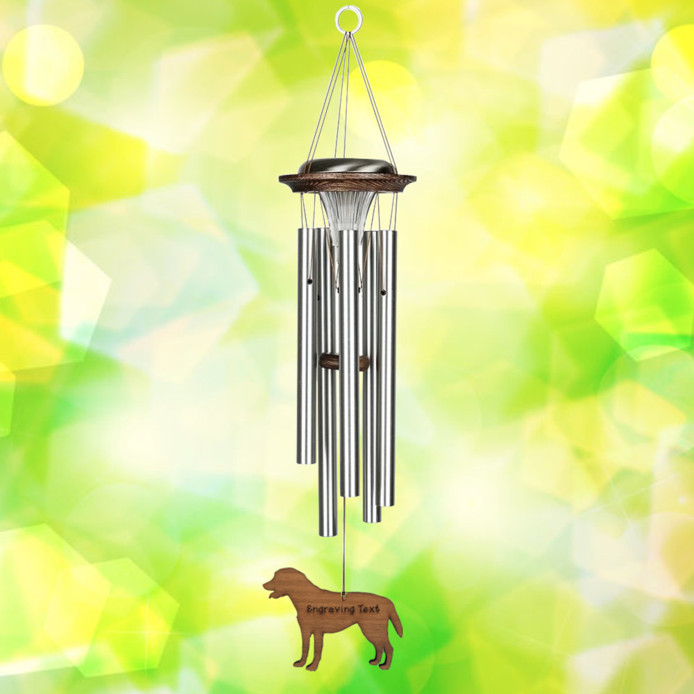 Moonlight Solar Chime 29 Inch Wind Chime - Engravable Dog Sail - Silver