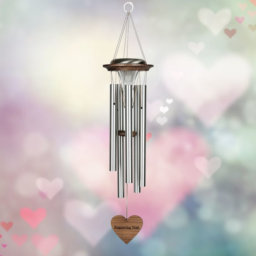 Moonlight Solar Chime 29 Inch Wind Chime - Engraveable Heart Sail - Silver