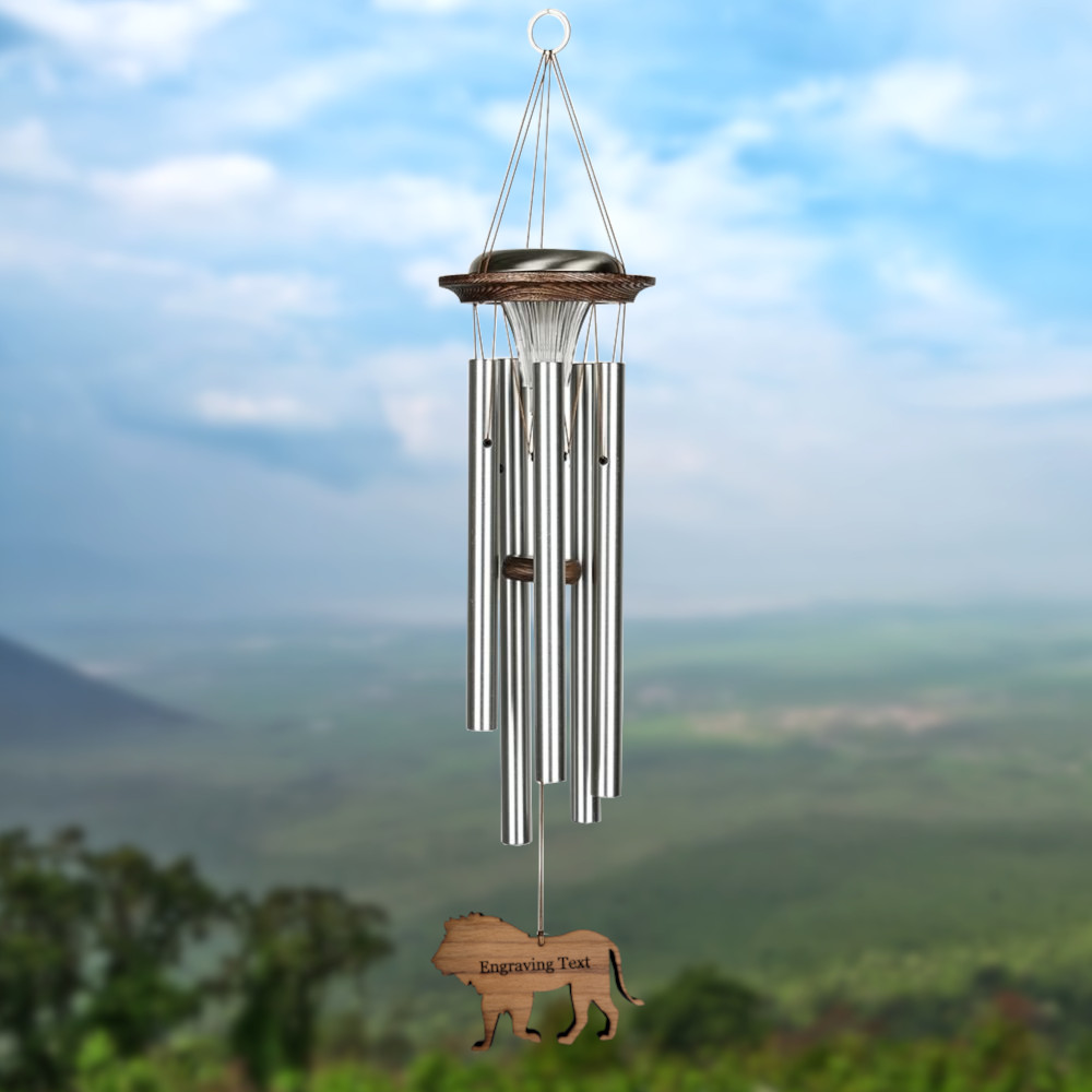 Moonlight Solar Chime 29 Inch Wind Chime - Engravable Lion Sail - Silver