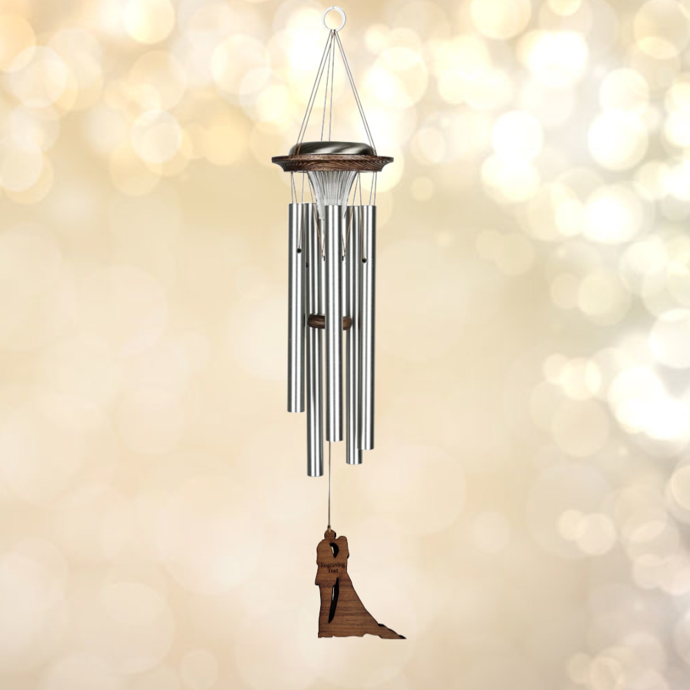 Moonlight Solar Chime 29 Inch Wind Chime - Engraveable Married Couple Sail - Silver