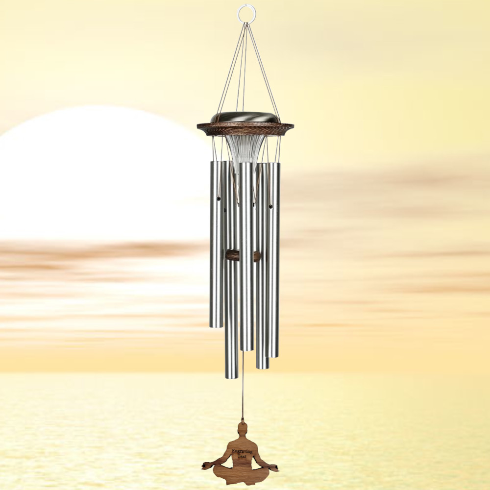 Moonlight Solar Chime 29 Inch Wind Chime - Engraveable Meditation Man Sail - Silver