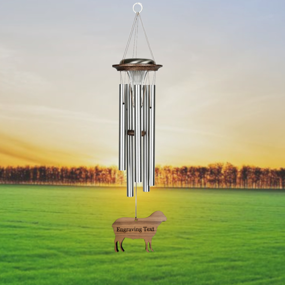 Moonlight Solar Chime 29 Inch Wind Chime - Engraveable Sheep Sail - Silver