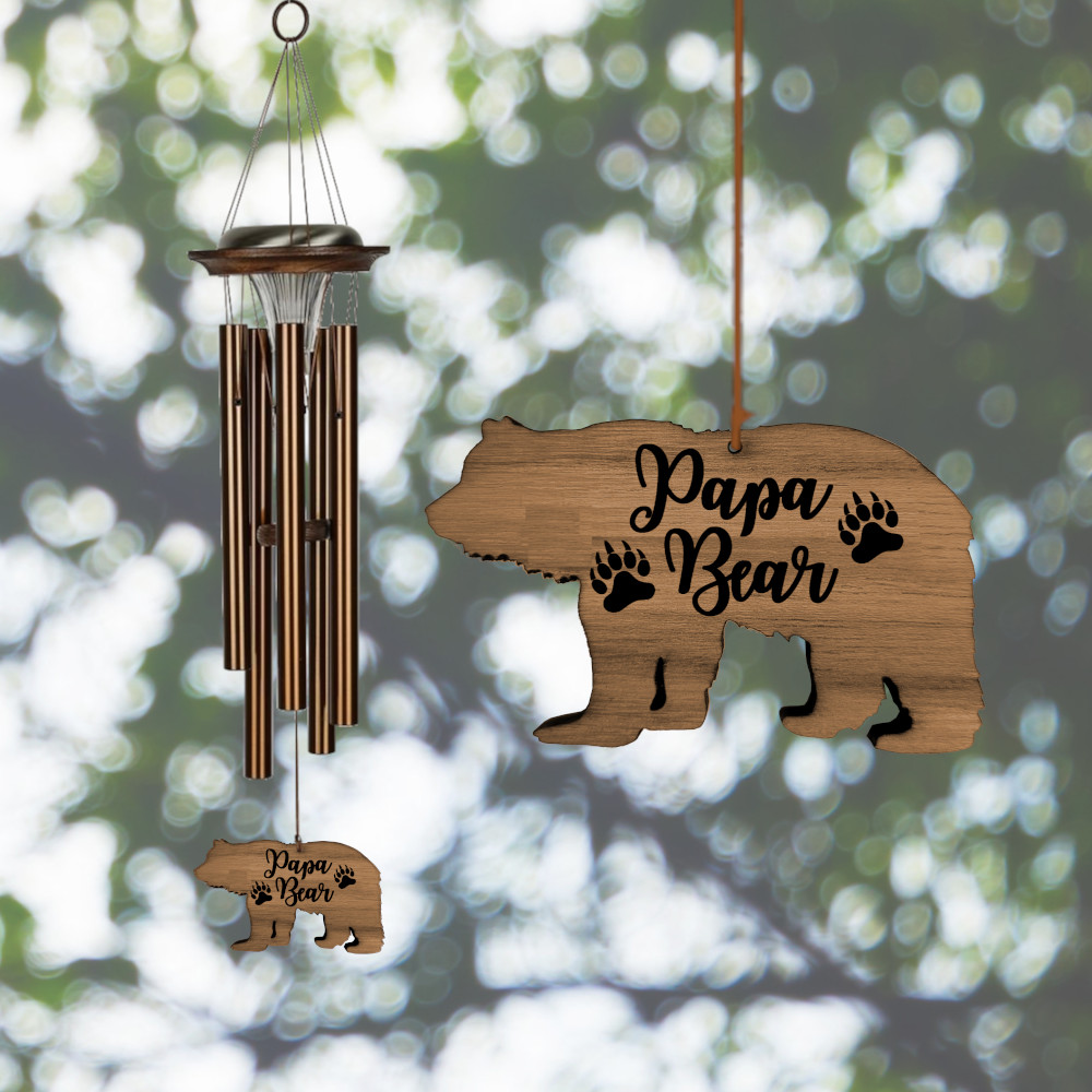 Moonlight Solar Chime 29 Inch Wind Chime - Engraveable Papa Bear Sail - Bronze